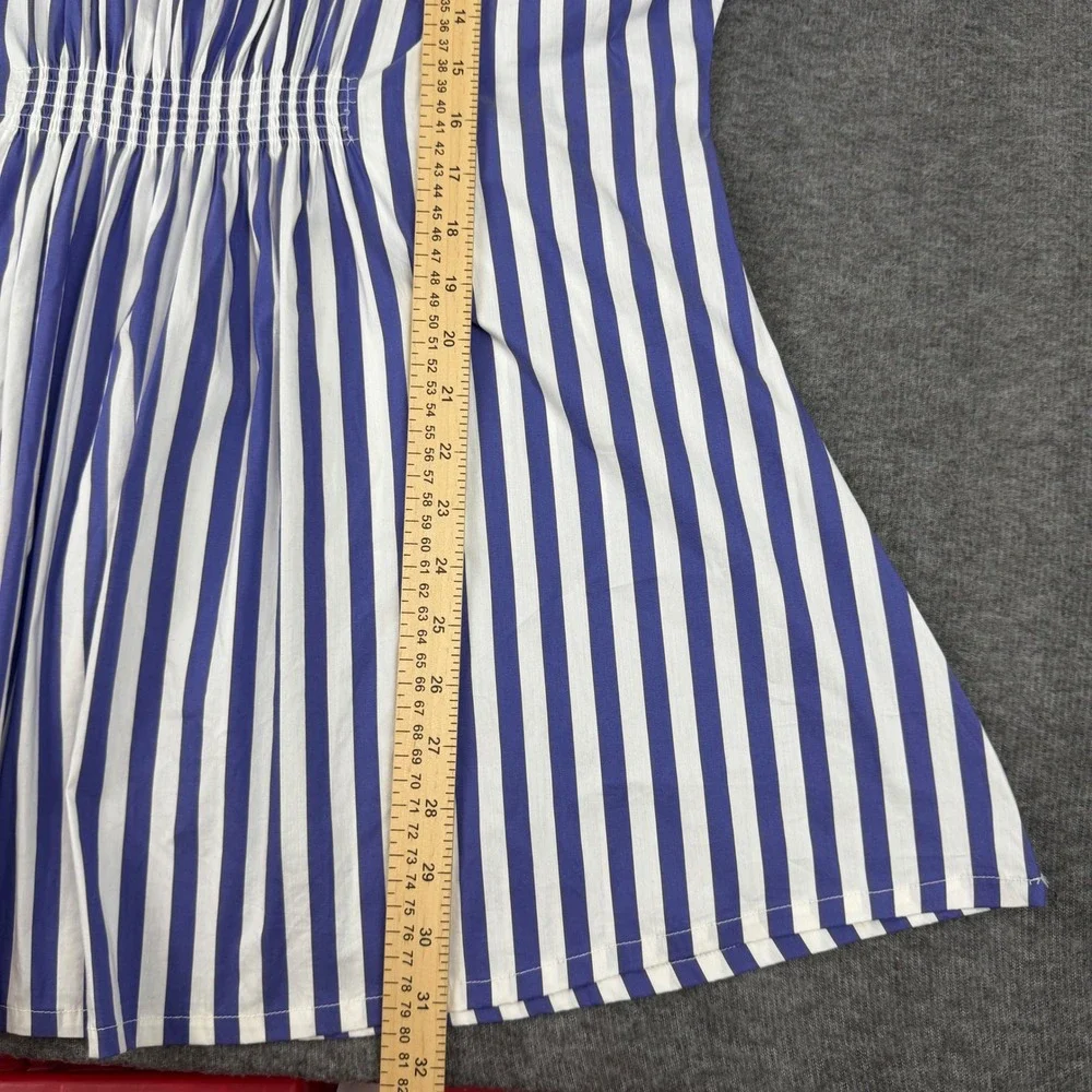 Onia Swim Cover Up Womens L Blue White‎ Striped Smocked Waist V-Neck Mini Dress